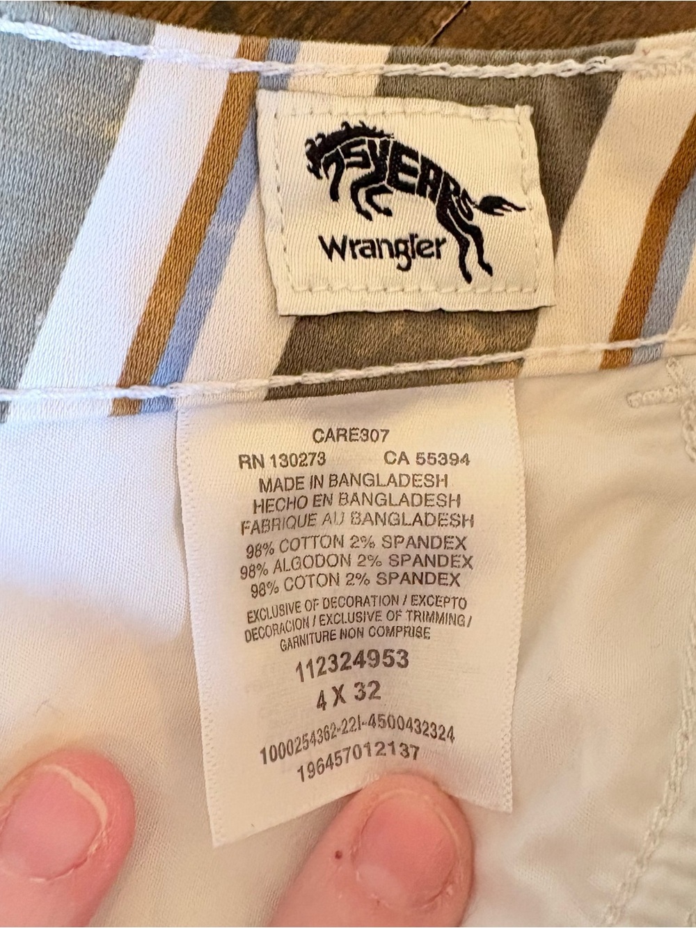 Women’s Wrangler Pants w/ Green, Brown & White Striped Pattern, Bootcut (Sz. 4) - Picture 8 of 8